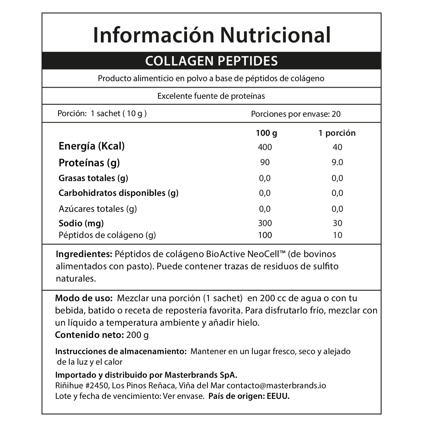 Colágeno Powder Péptidos (hidrolizado) 1 y 3 "Hair, Skin, Nails & Joints" 20 sobres de 10 gr. (sin sabor)