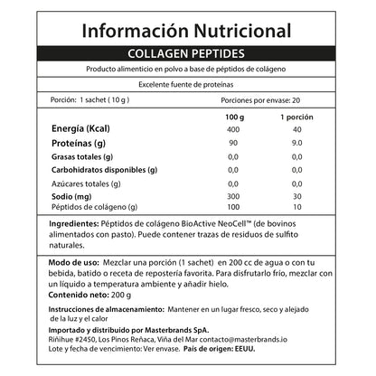 Colágeno Powder Péptidos (hidrolizado) 1 y 3 "Hair, Skin, Nails & Joints" 20 sobres de 10 gr. (sin sabor)
