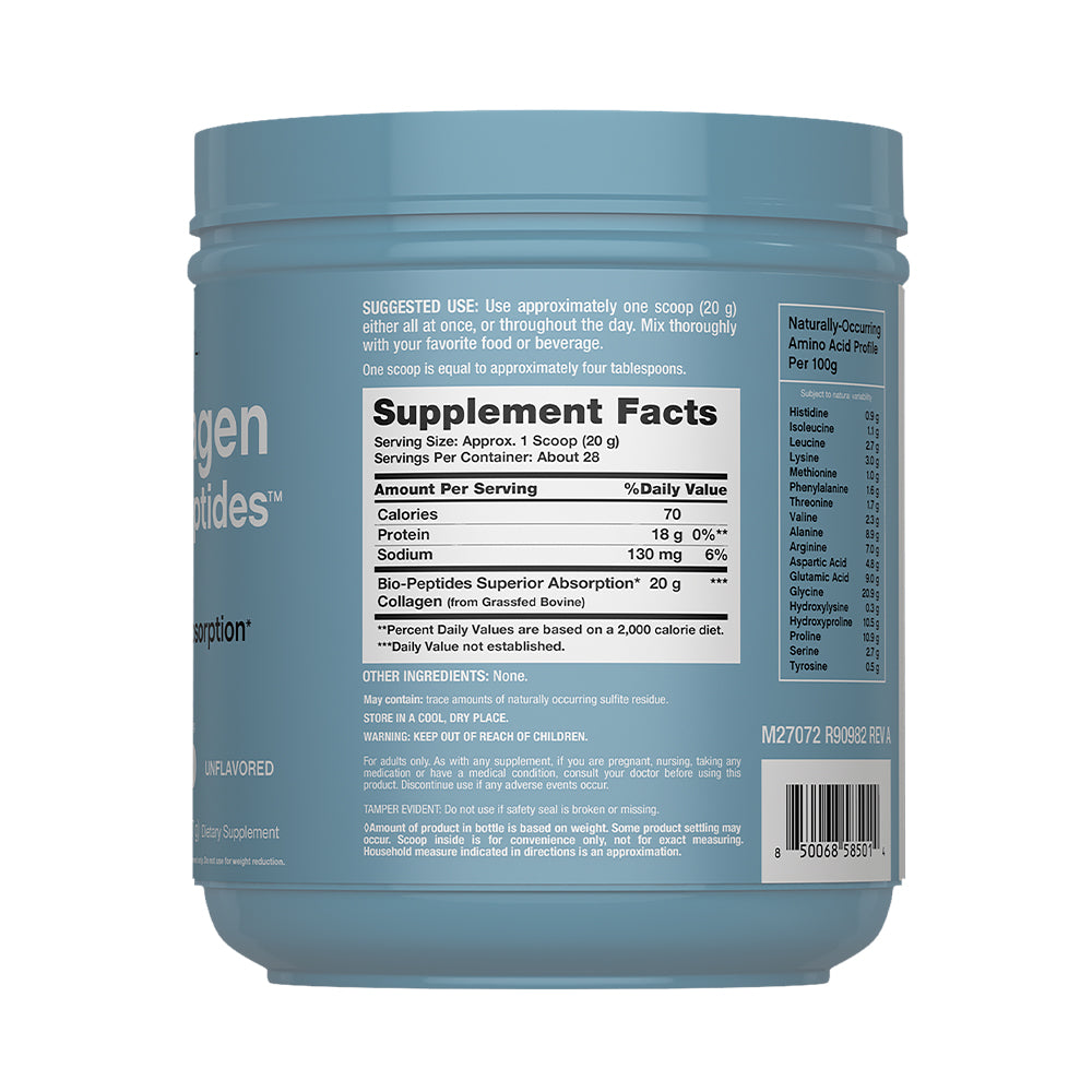 Colágeno Bio-Péptidos (hidrolizado) Grassfed de Absorción Superior 20 gr. + Proteína 18 gr. | Polvo sin sabor