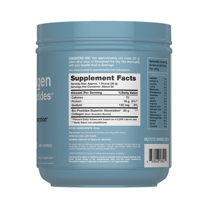 Colágeno Bio-Péptidos (hidrolizado) Grassfed de Absorción Superior 20 gr. + Proteína 18 gr. | Polvo sin sabor
