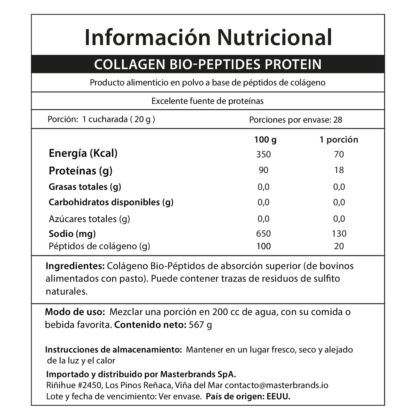 Colágeno Bio-Péptidos (hidrolizado) Grassfed de Absorción Superior 20 gr. + Proteína 18 gr. | Polvo sin sabor