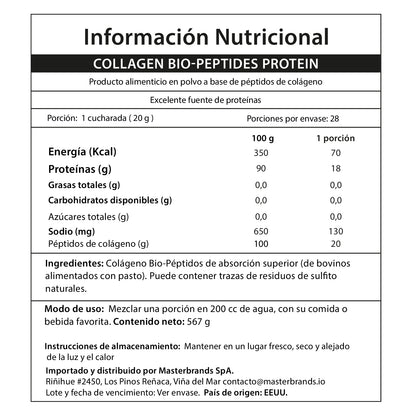 Colágeno Bio-Péptidos (hidrolizado) Grassfed de Absorción Superior 20 gr. + Proteína 18 gr. | Polvo sin sabor