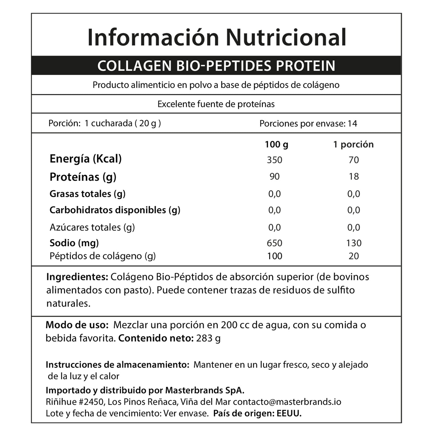 Colágeno Bio-Péptidos (hidrolizado) Grassfed de Absorción Superior 20 gr. + Proteína 18 gr. | Polvo sin sabor