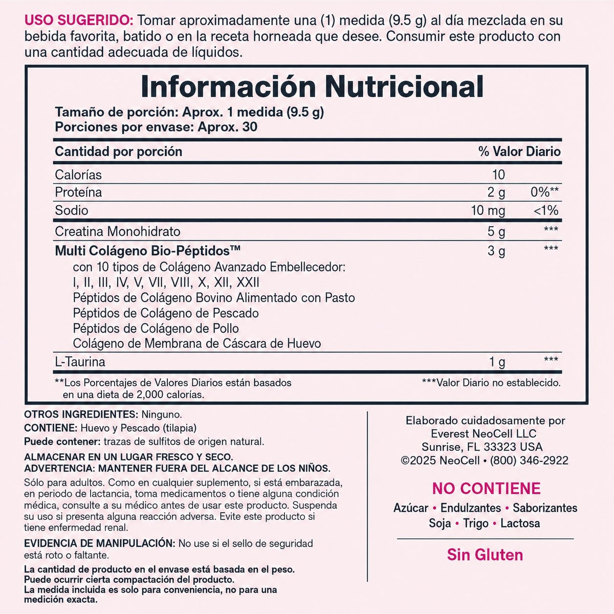 Creatina monohidratada + Multi Colágeno Bio-Péptido Protein + L-Taurine - Sin sabor 30 servicios