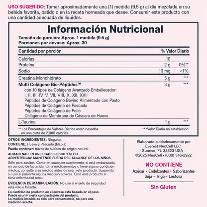 Creatina monohidratada + Multi Colágeno Bio-Péptido Protein + L-Taurine - Sin sabor 30 servicios