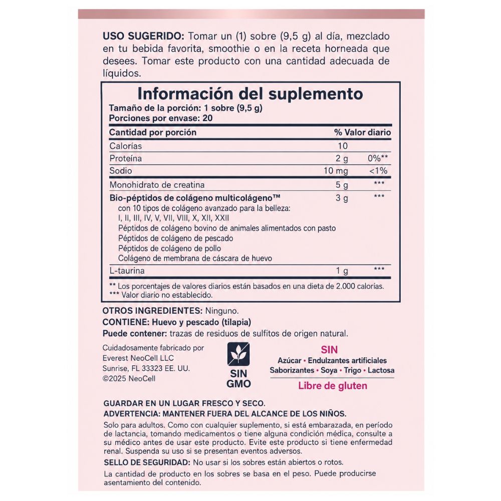 Sobres de Creatina monohidratada + Multi Colágeno Bio-Péptido Protein + L-Taurine - Sin sabor 20 sobres