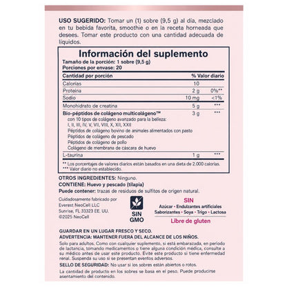 Sobres de Creatina monohidratada + Multi Colágeno Bio-Péptido Protein + L-Taurine - Sin sabor 20 sobres