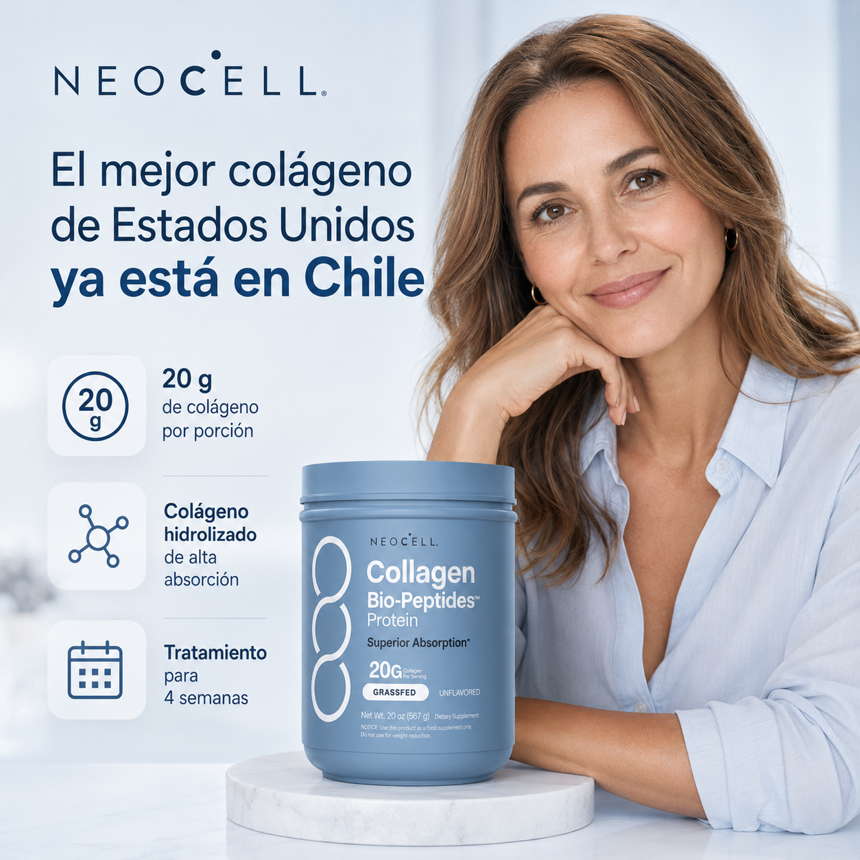 Colágeno Bio-Péptidos (hidrolizado) Grassfed de Absorción Superior 20 gr. + Proteína 18 gr. | Polvo sin sabor